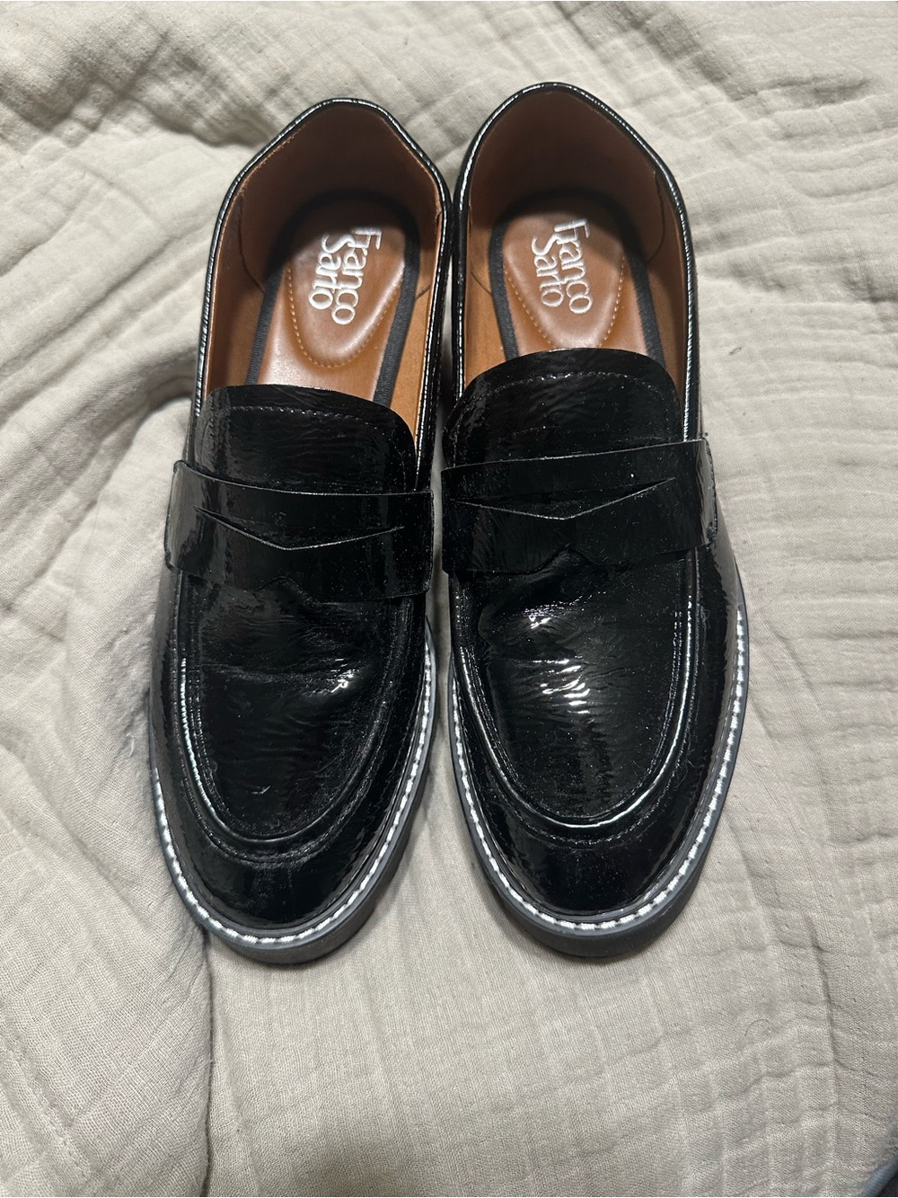 Franco Sarto Black Patent Leather Penny Loafers